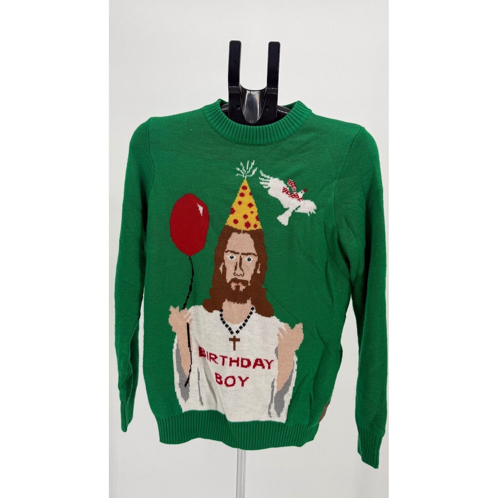 Tipsy Elves Jesus‎ Birthday Boy Ugly Christmas Sweater Green Small Funny Holiday